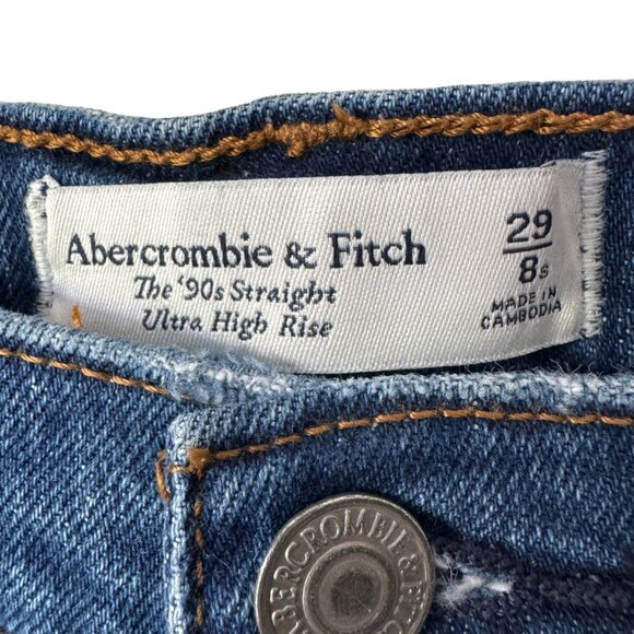 Ambercrombie & Fitch The 90's Straight Ultra Rise Sz 29/8S Med Wash 26" Inseam - Picture 3 of 15